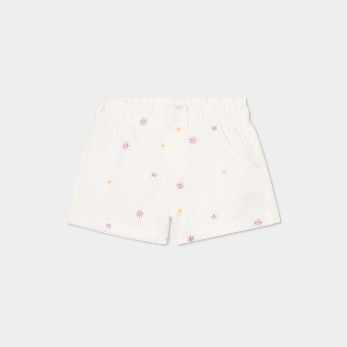 Short brodé taille élastiquée coton ecru fille