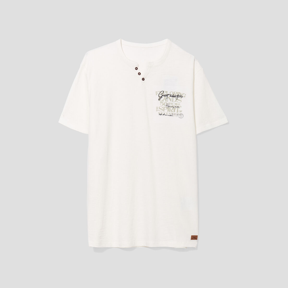 T-shirt col tunisien coton Trappeur blanc homme
