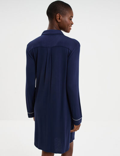 Chemise de nuit liquette boutonn&eacute;e bleu marine femme