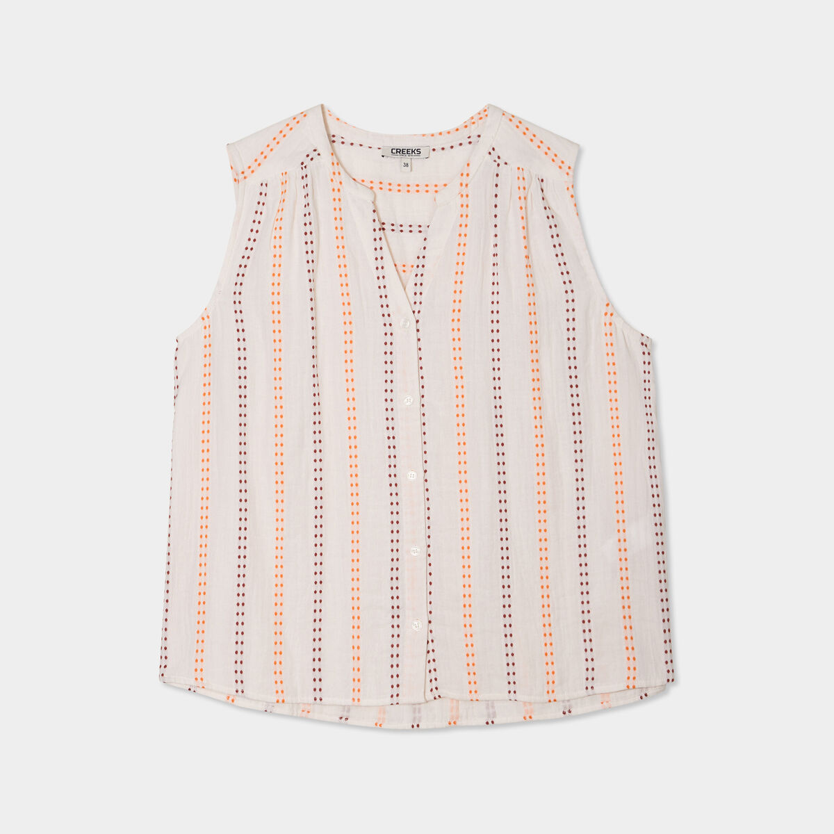 Blouse col tunisien gaze de coton ecru femme
