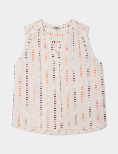Blouse col tunisien gaze de coton ecru femme