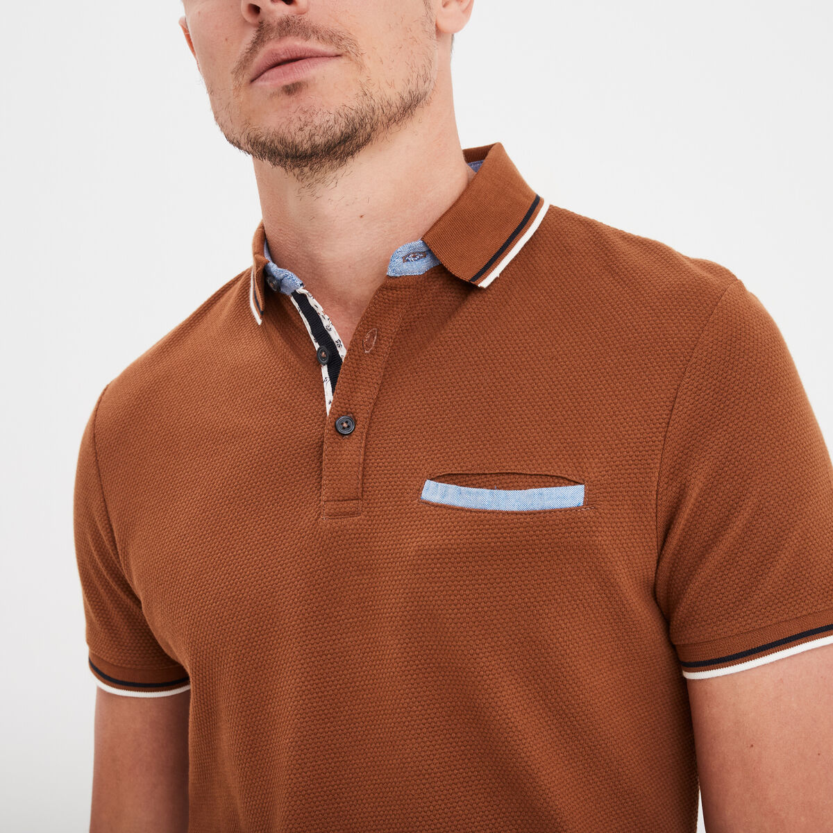 Polo manches courtes 1 poche coton marron homme