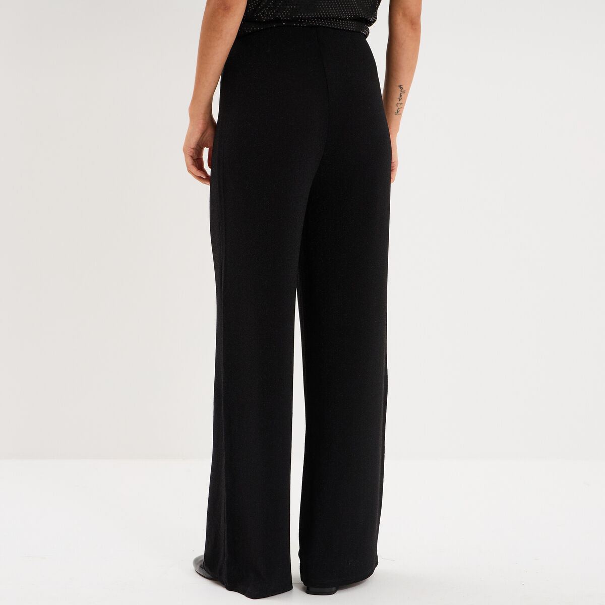 Pantalon large &agrave; paillettes noir femme