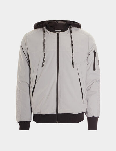 Veste bomber droite à capuche amovible gris clair homme