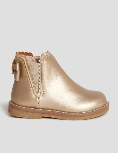 Bottines zippées avec noeud jaune or bébé fille