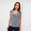 T-shirt col V droit manches courtes ecru femme