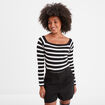 Pull côtelé col carré tricotage en côte noir femme