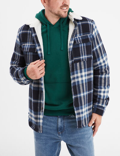 Surchemise carreaux doublée effet sherpa bleu homme