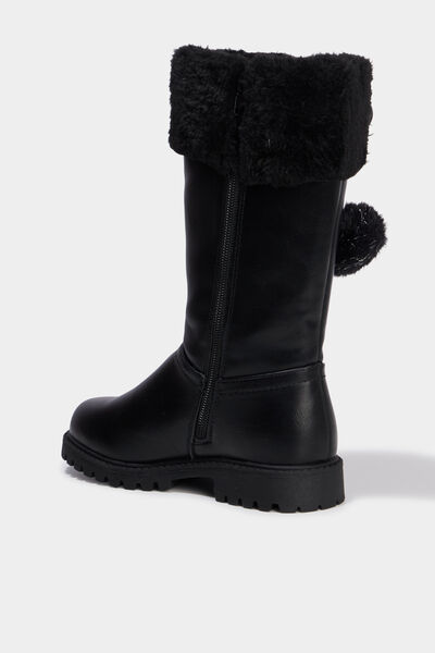 Bottes fourr&eacute;es &agrave; pompons noir fille