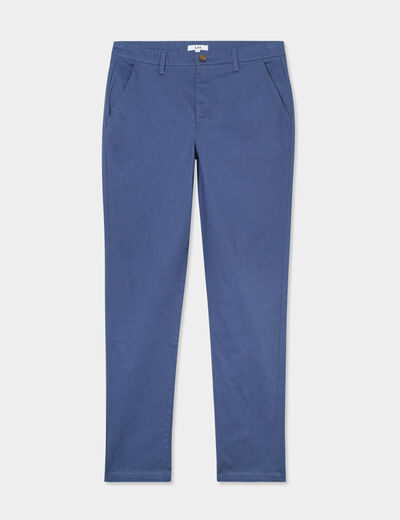 Pantalon chino droit stretch retroussé bleu foncé homme