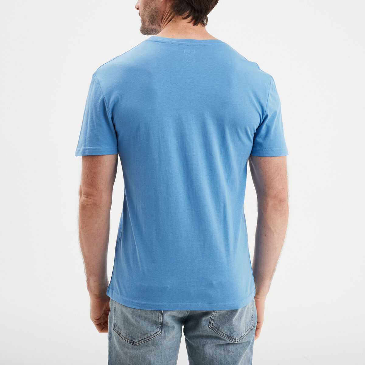 T-shirt droit en coton manches courtes bleu homme