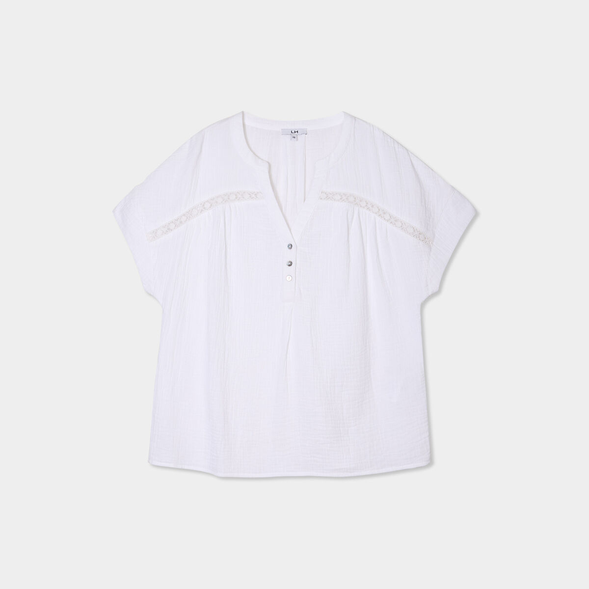 Blouse Col tunisien gaze de coton blanc femme