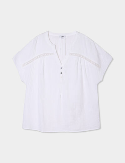 Blouse Col tunisien gaze de coton blanc femme