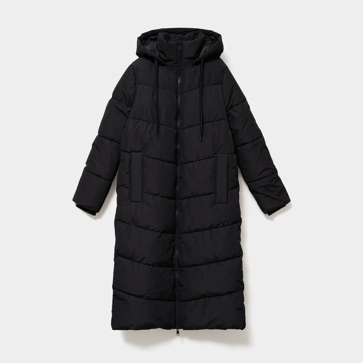 Doudoune longue zipp&eacute;e &agrave; capuche noir femme