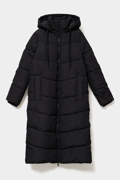Doudoune longue zipp&eacute;e &agrave; capuche noir femme