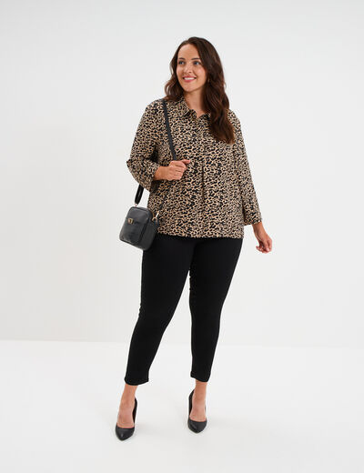 Blouse manches retroussables beige femme grande taille
