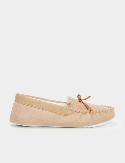 Chaussons mocassins fourrés camel femme