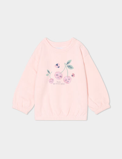 Sweat col rond manches longues rose clair bébé fille