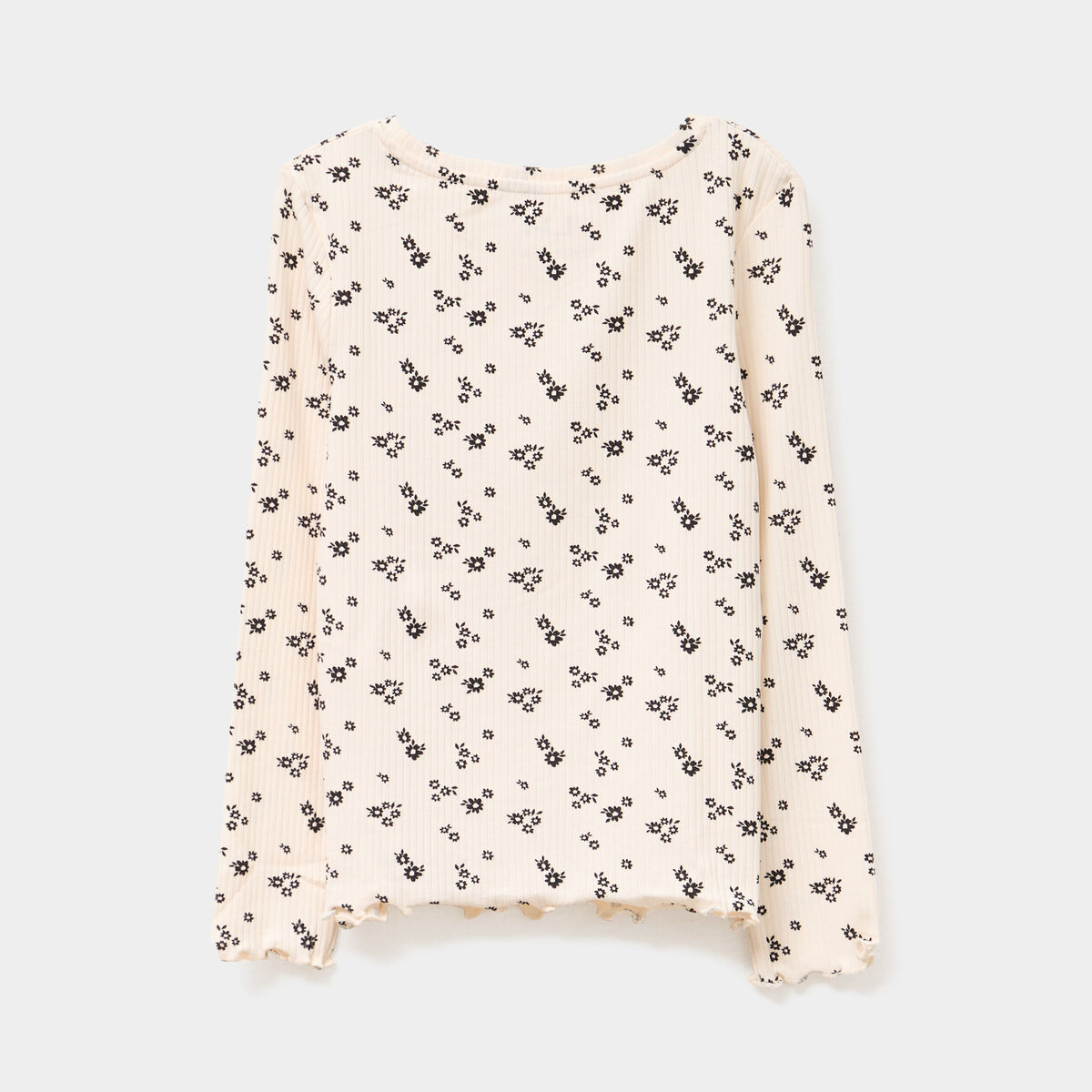 T-shirt côtelé manches longues coton beige fille