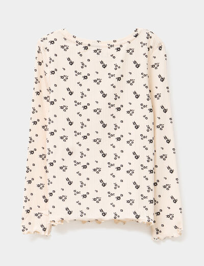 T-shirt côtelé manches longues coton beige fille