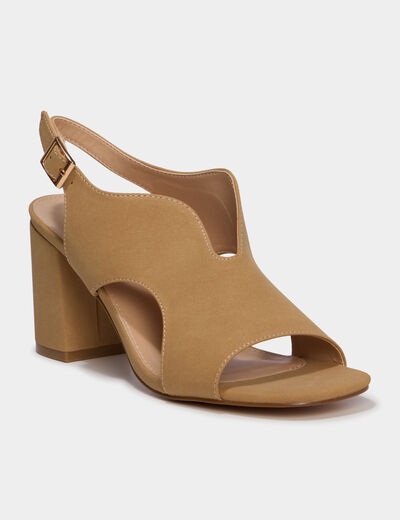 Sandales su&eacute;dine &agrave; talons 7 cm sable femme