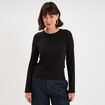 T-shirt manches longues col rond ajust&eacute; noir femme