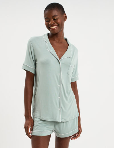 Ensemble pyjama fluide short et chemise vert pastel femme