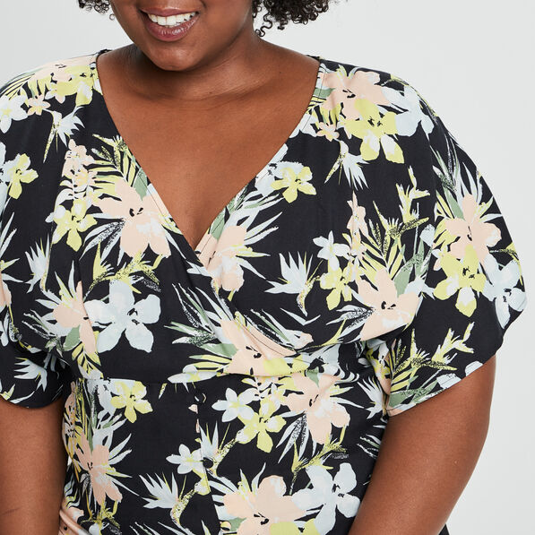 blouse manches courtes col cache coeur noir femmegt Blouse manches courtes col cache-coeur noir femme grande taille