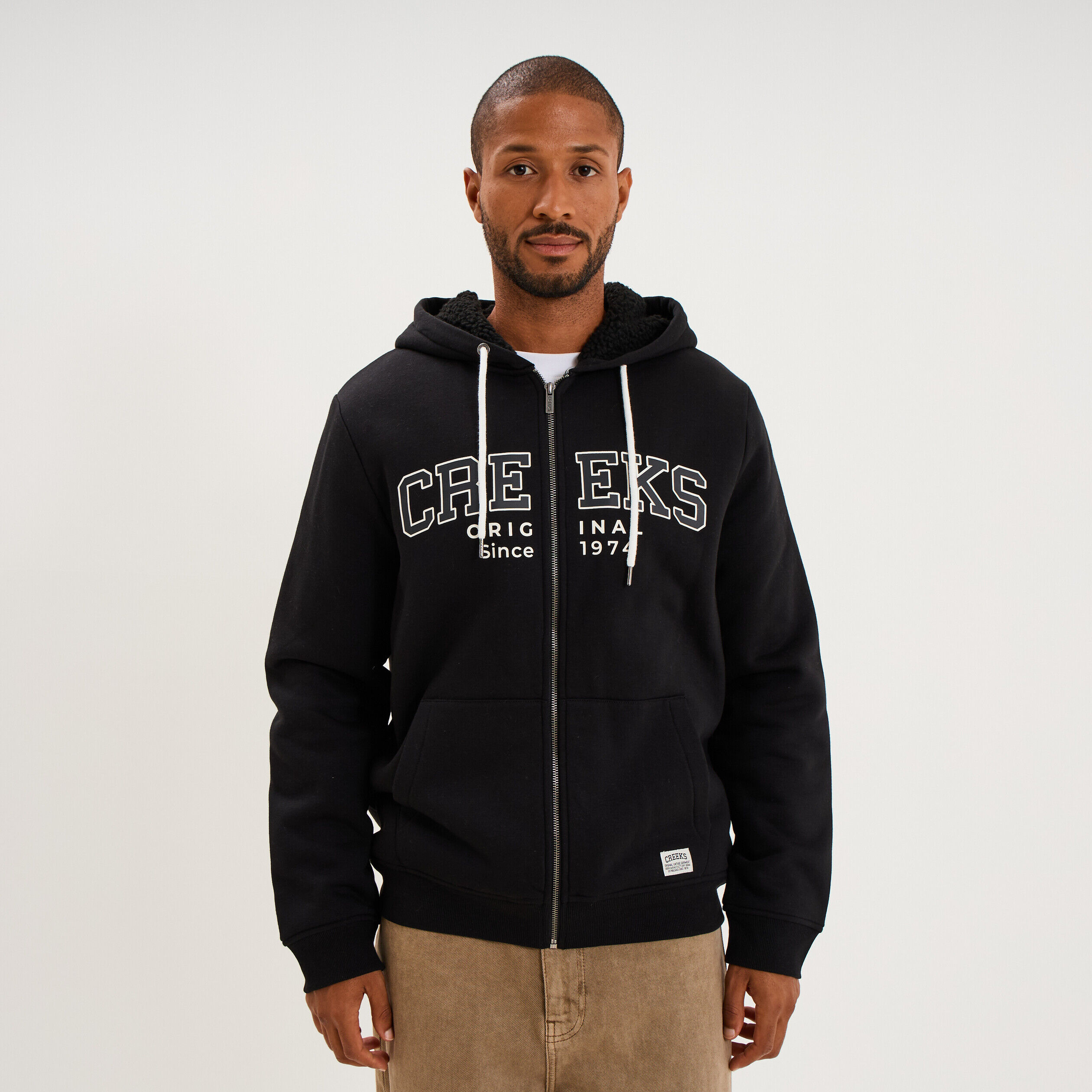 Sweat zippé à capuche doublé noir homme CREEKS