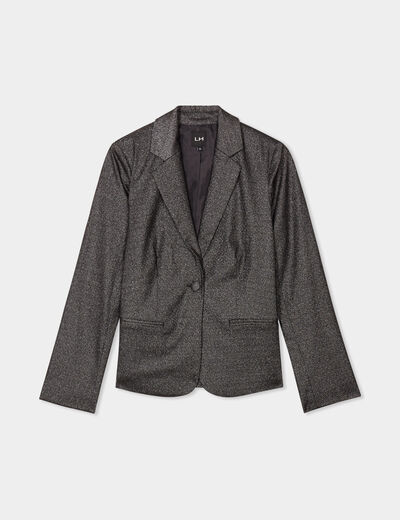 Veste blazer coupe droite courte gris argent femme