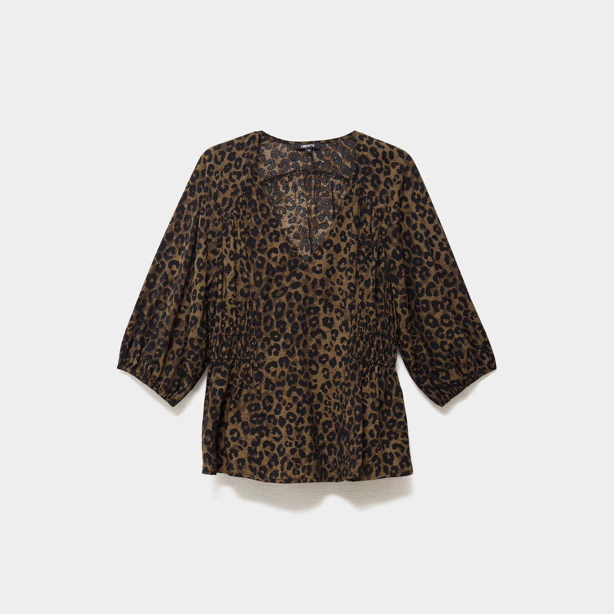 Blouse oversize &eacute;lastiqu&eacute;e manches 3/4 vert kaki femme