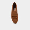 Mocassins &agrave; franges effet su&eacute;dine marron femme