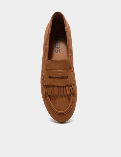 Mocassins &agrave; franges effet su&eacute;dine marron femme