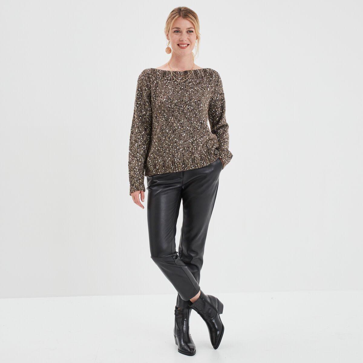 Pull manches longues vert kaki femme