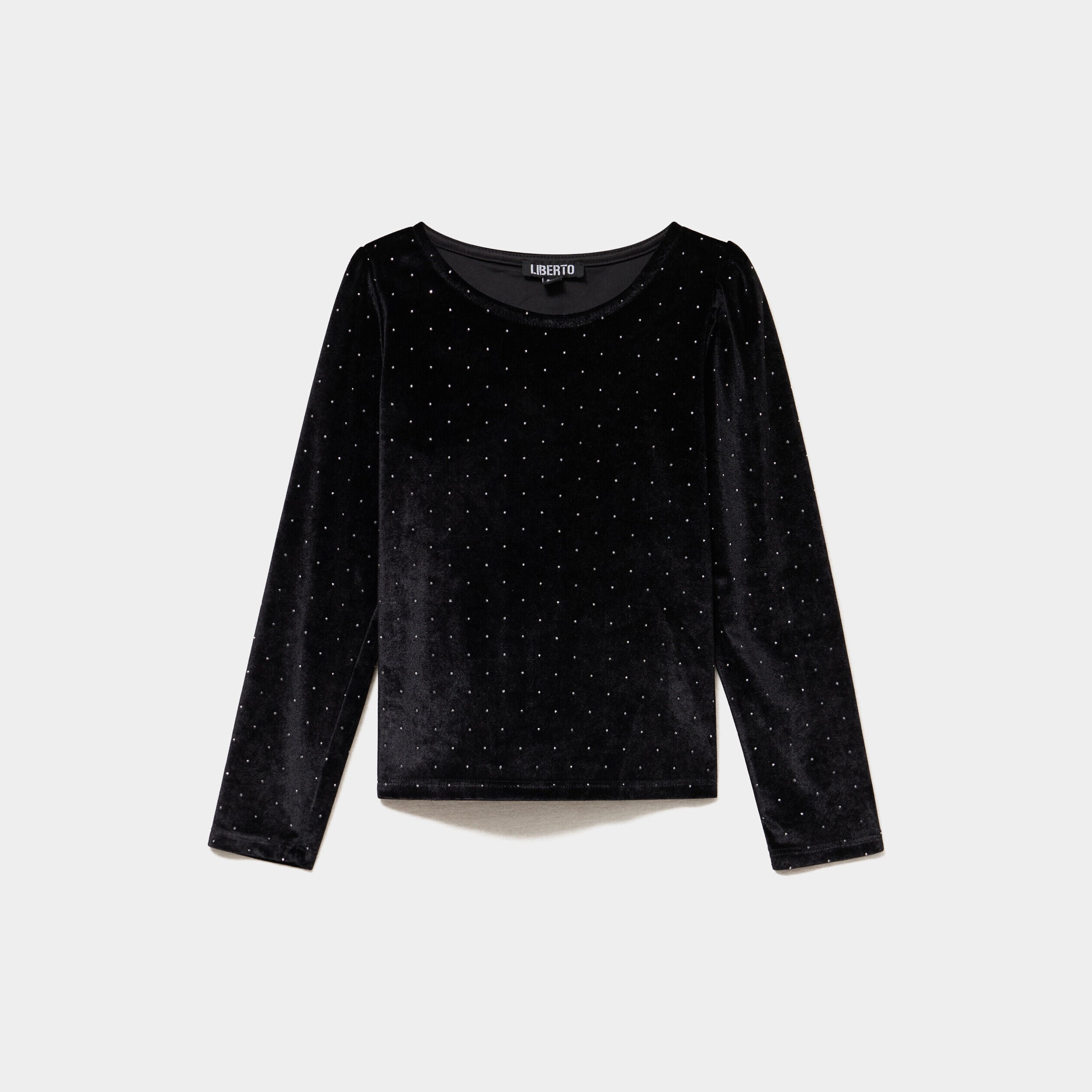 T-shirt ajusté effet velours à strass noir fille LIBERTO