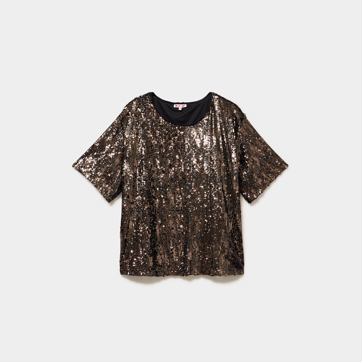T-shirt sequins manches courtes loose couleur cuivre femme grande taille