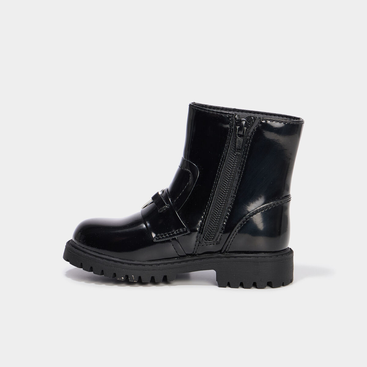 Boots vernies d&eacute;tails bijoux coeur noir fille