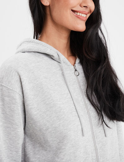 Sweat zippé à capuche gris clair femme