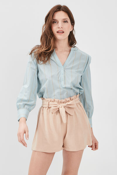 Blouse manches longues Creeks bleu turquoise femme