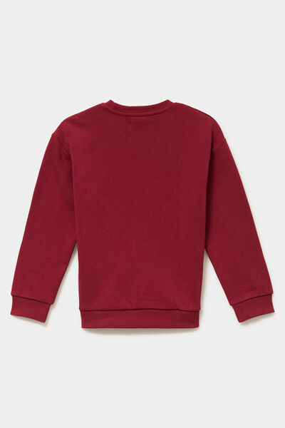 Sweat col rond oversize manches longues rouge fonc&eacute; gar&ccedil;on