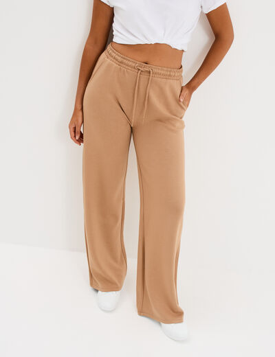 Pantalon de jogging large élastiqué taupe femme
