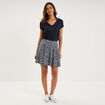 T-shirt col en V manches courtes bleu fonc&eacute; femme