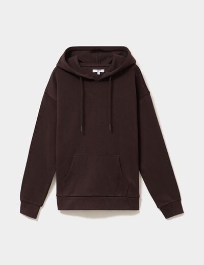 Sweat hoodie 1 poche &agrave; capuche marron fonc&eacute; femme