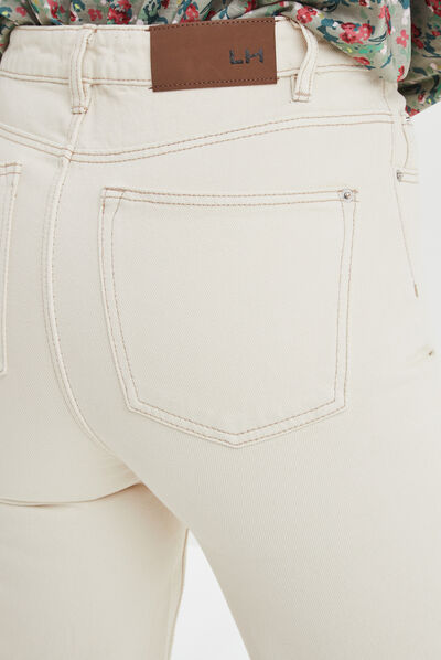 Jeans wide leg taille haute coton ecru femme