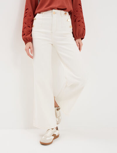 Pantalon cropped large &agrave; pont ecru femme