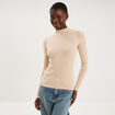 Pull ajust&eacute; c&ocirc;tel&eacute; col montant beige femme