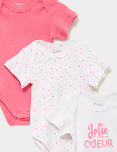 Lot 3 bodies US coton manches courtes rose clair b&eacute;b&eacute;