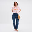 T-shirt droit manches courtes coton rose fluo femme