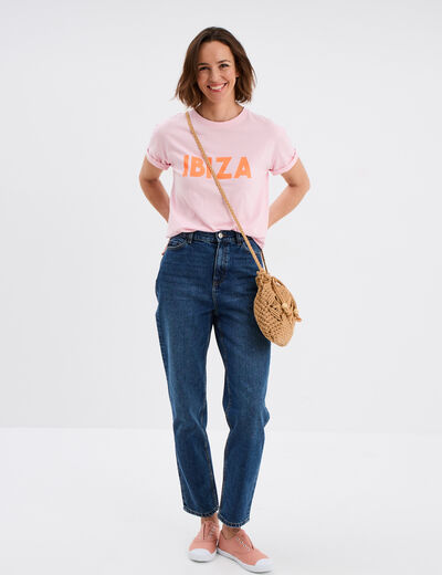 T-shirt droit manches courtes coton rose fluo femme