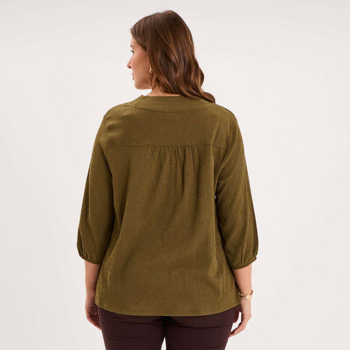 Blouse oversize manches 3/4 et col en V beige femme grande taille